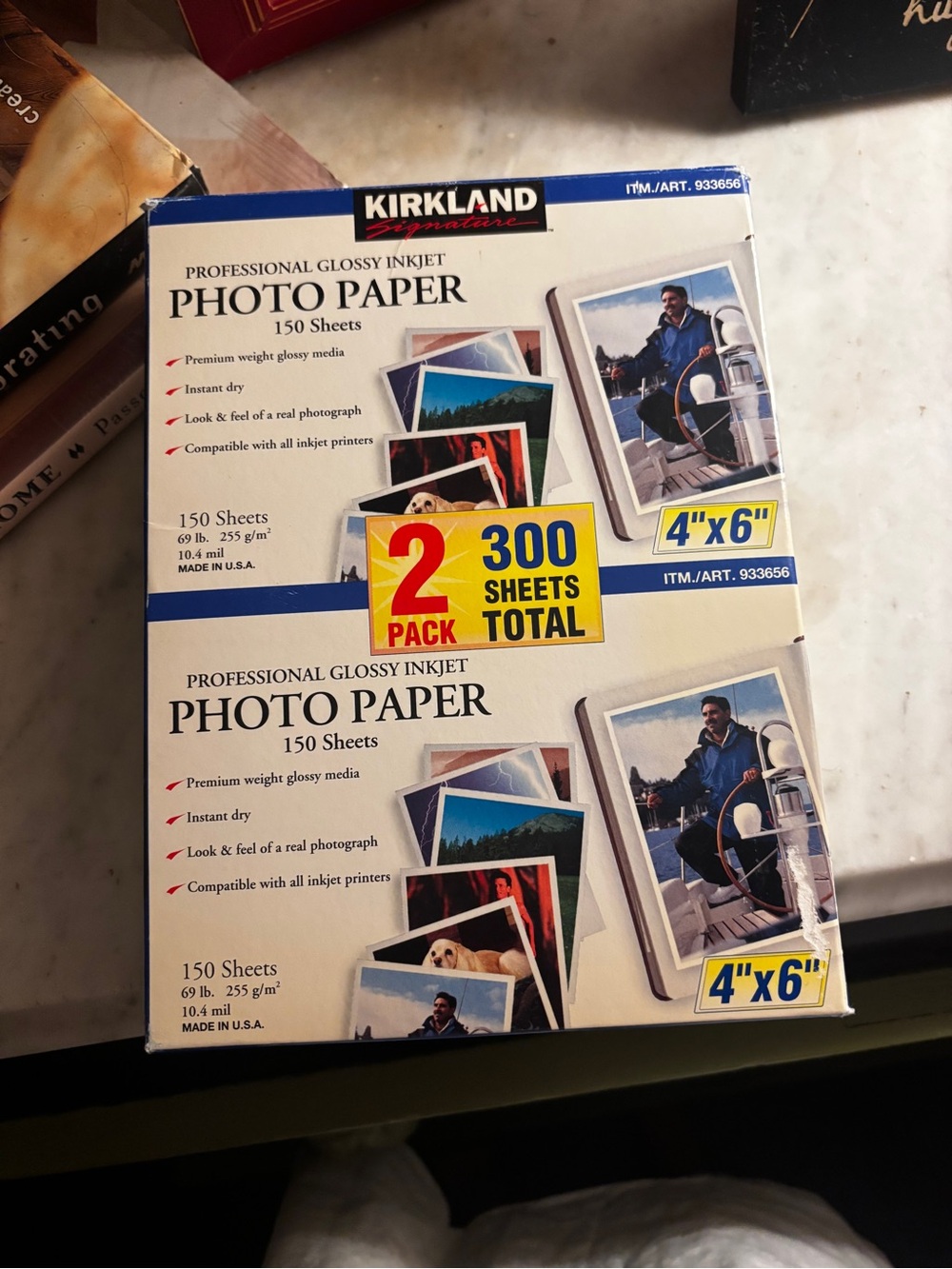 2 packs of Kirkland Signature Glossy Photo Paper 4x6 White